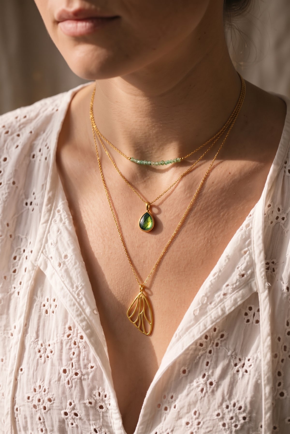 Iridescent Green Cabochon Charm – Gold Plated