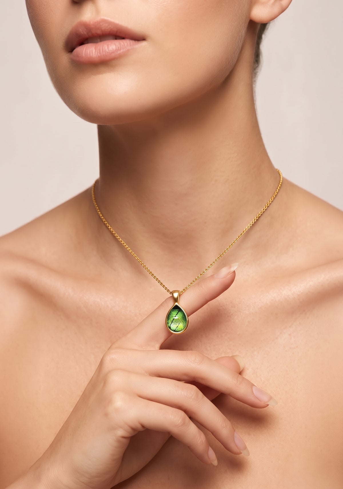 Iridescent Green Cabochon Charm – Gold Plated