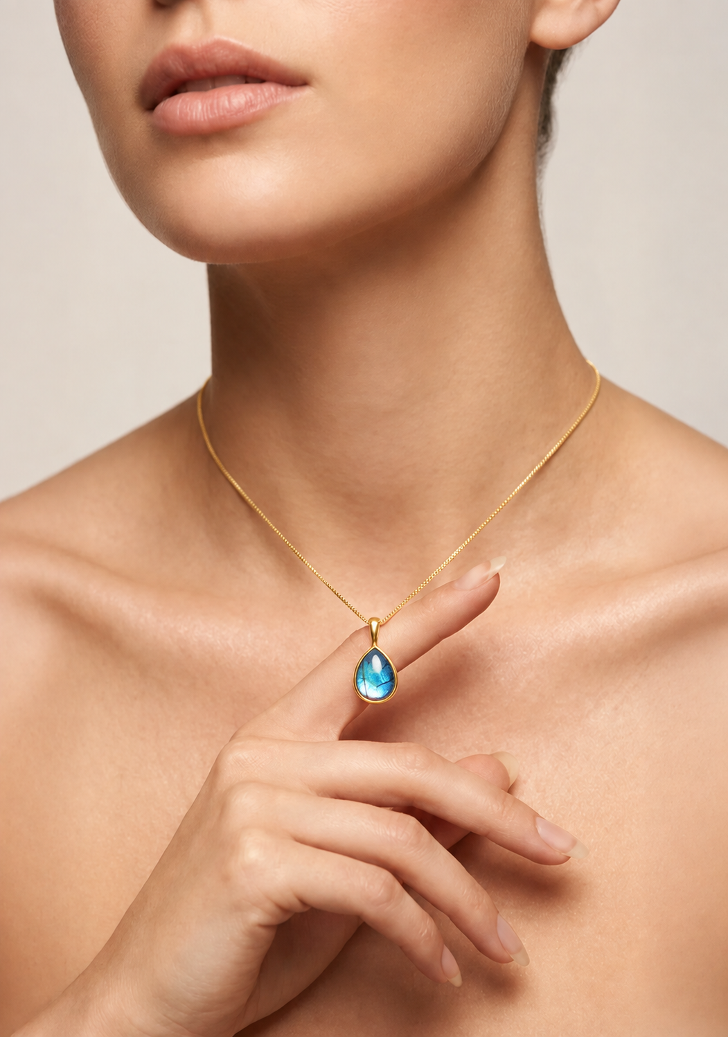 Iridescent Blue Cabochon Charm – Gold Plated