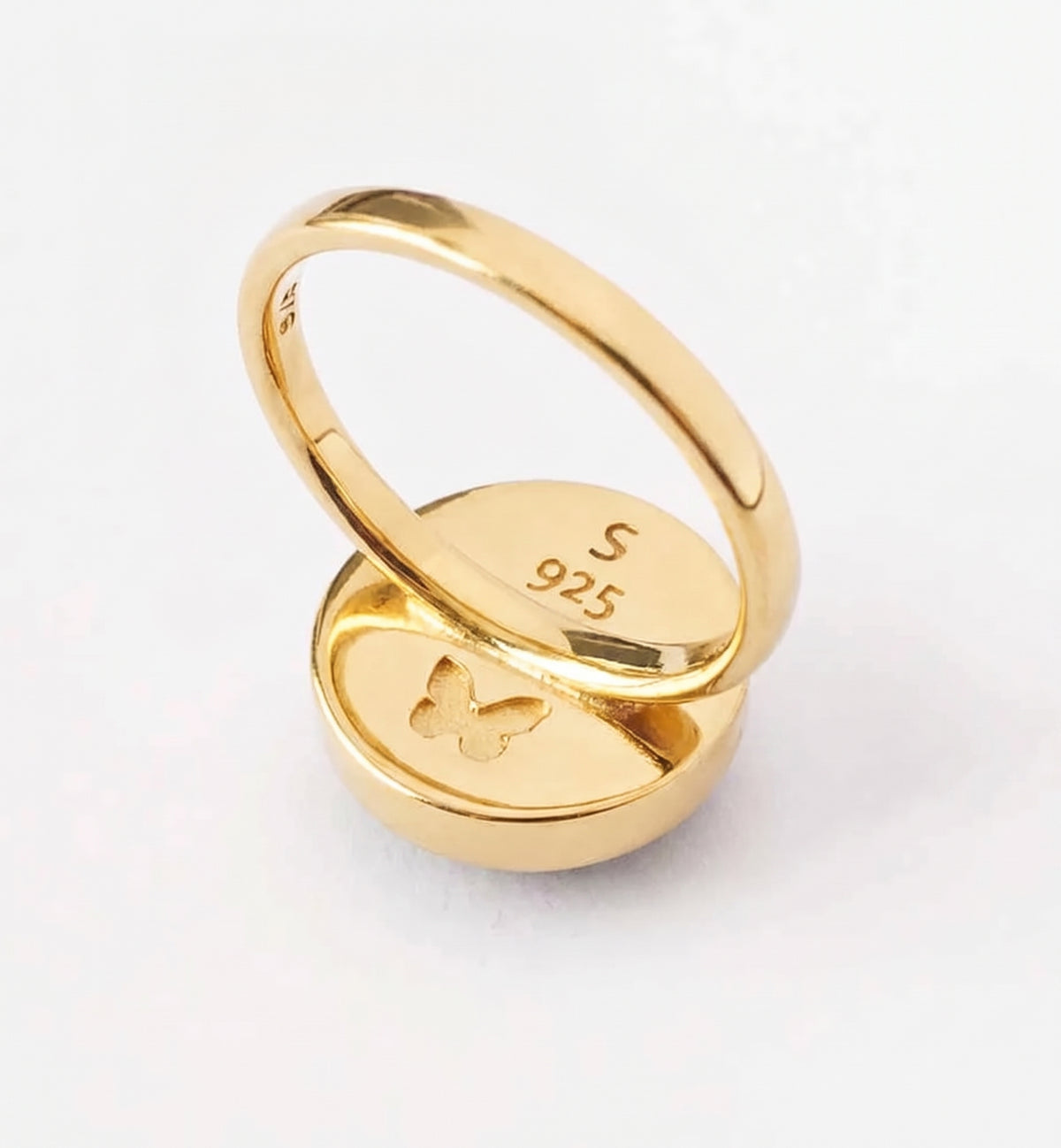 Iridescent Blue Cabochon Ring – Gold Plated