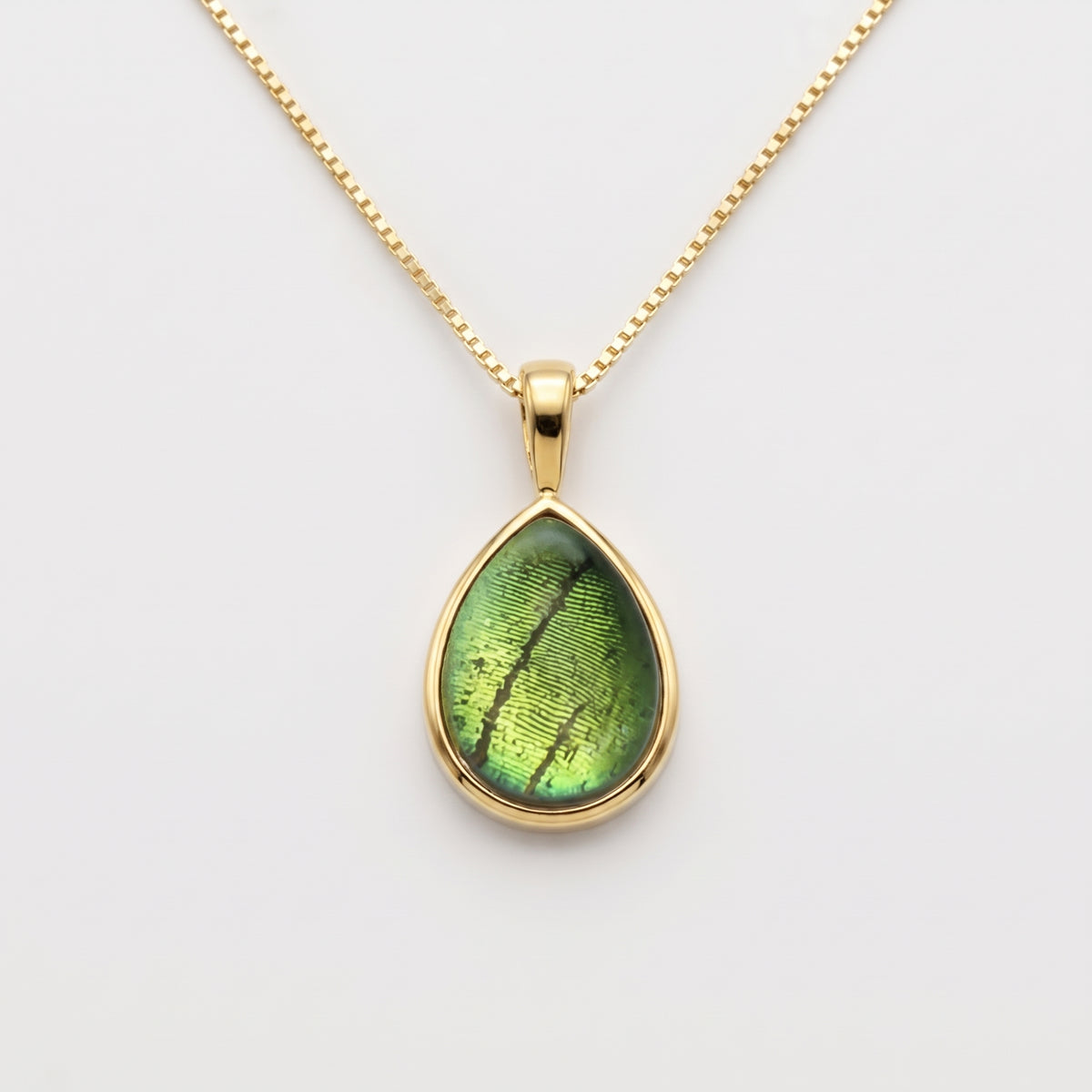 Iridescent Green Cabochon Charm – Gold Plated