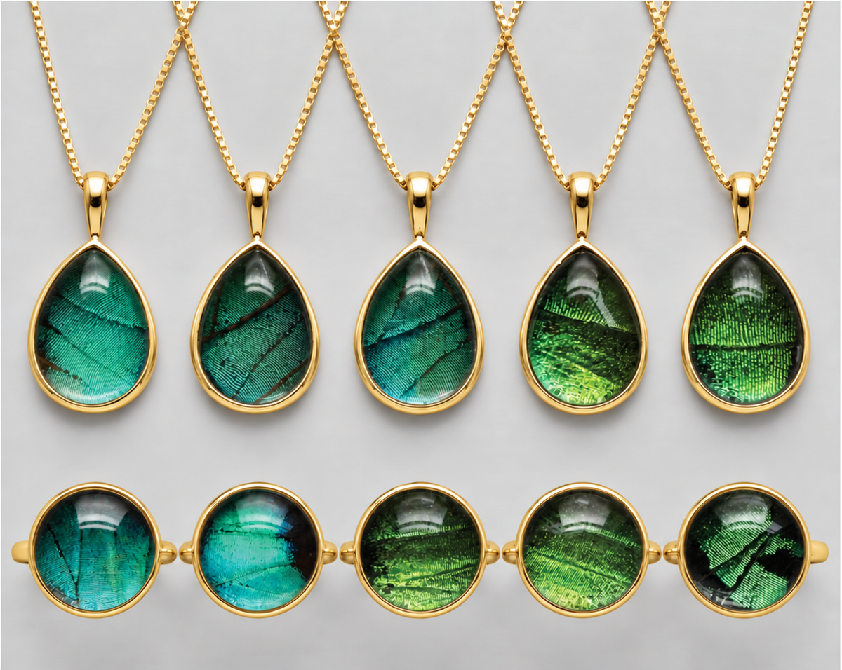 Iridescent Green Cabochon Charm – Gold Plated