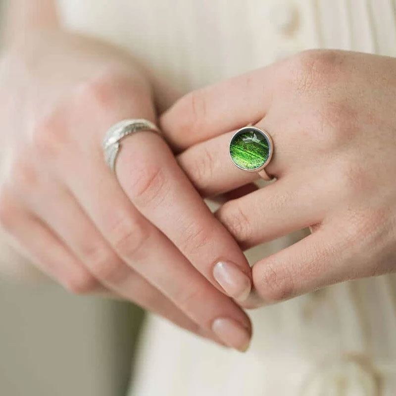 Iridescent Green Cabochon Ring